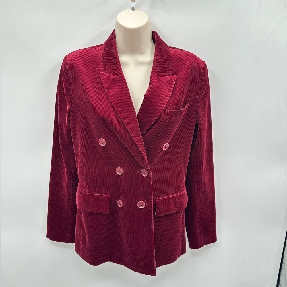 JOIE 2 Markina red corduroy double breast woman modern preppy structured blazer - Picture 2 of 11